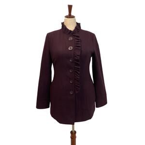Anthropolgoe Tulle women’s Plum Wool Blend Ruffle Detail Pea Coat size L